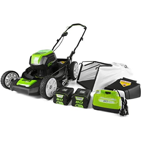 Greenworks 21-Inch 80V Lawn Mower, (2) 2Ah Batteries and Charger Included GLM801601